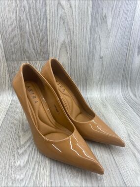 AKIRA Patent Pointed-Toe Pumps in Tan Beige